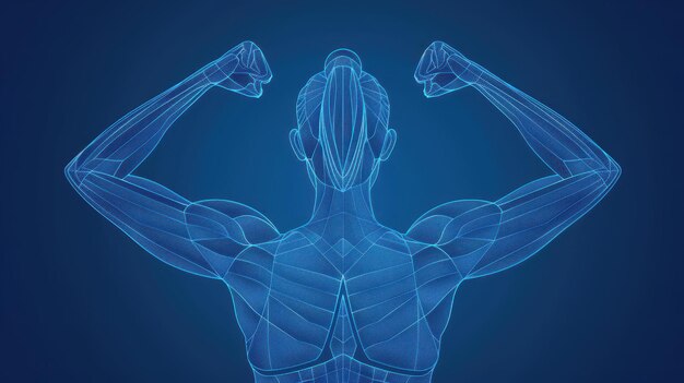 Photo striking vector of a wireframe bodybuilder against a blue backdrop eps file for easy use