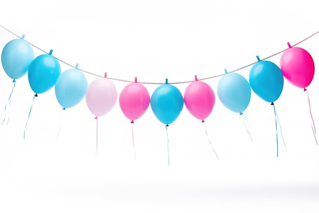 Photo a string of celebration pastel balloons dancing in the breeze on white or png transparent background