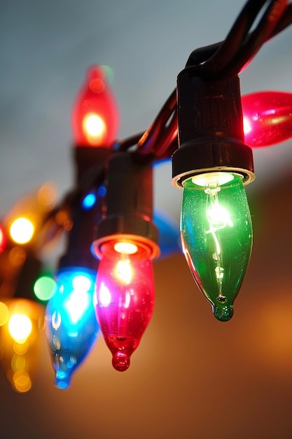 a string of christmas lights with a green bulb that says  christmas