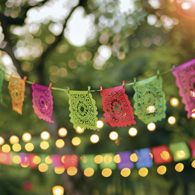 Photo a string of colorful flags hanging from a string with the words happy birthday