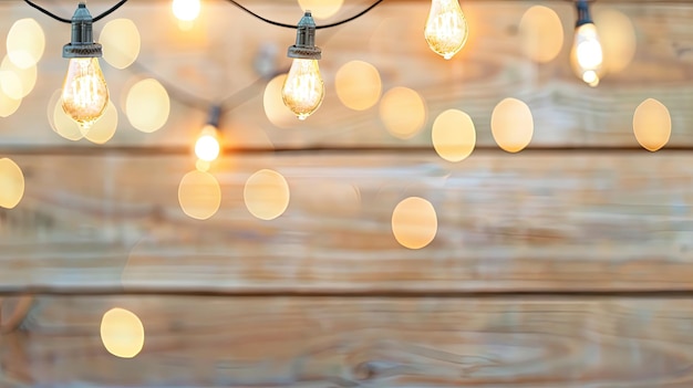 Photo a string of edison bulb lights hangs from a wooden ceiling illuminating a space outdoors