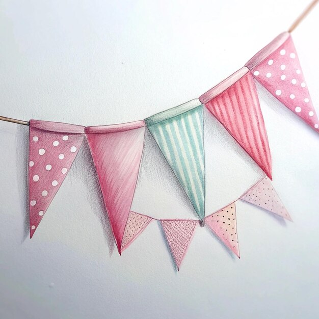 a string of flags with polka dots on them that say hearts