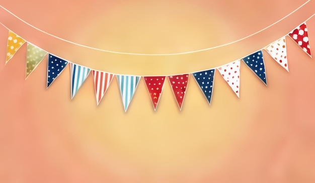 a string of flags with a red background that says  little red white and blue