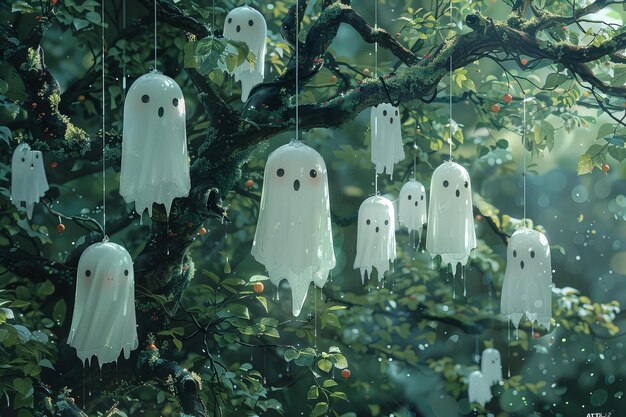 a string of ghost ghost lights hanging from a tree