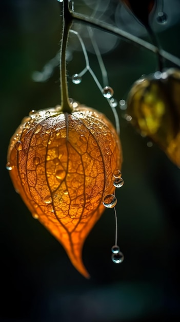 A string of glittering and translucent Physalis peruviana Generative AI