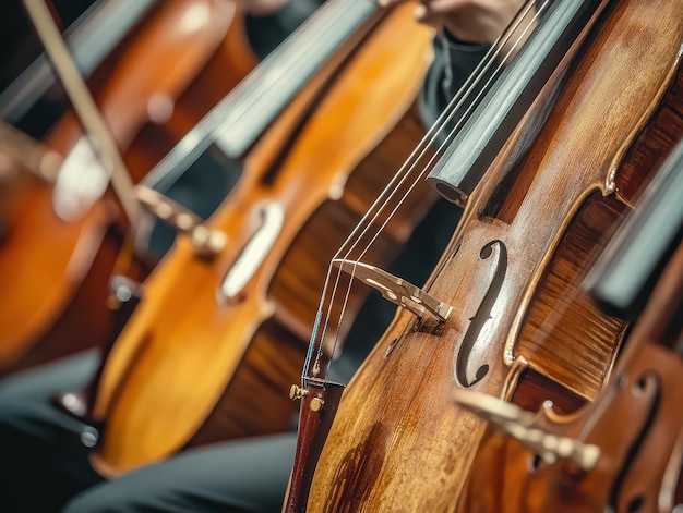 Photo string instruments being tuned before a concert