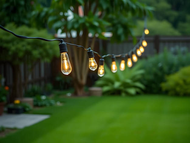 Photo a string of lights hanging from a string that says quot light quot