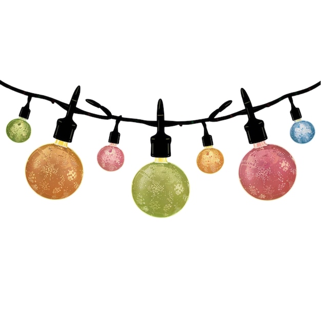 Photo string of vintagestyle christmas lights with large multicolored bulbs isolated on white background