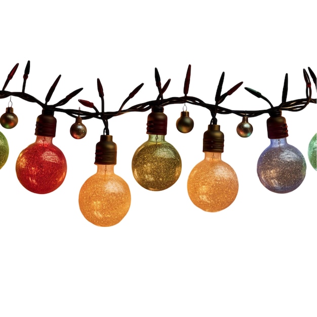 String of vintagestyle Christmas lights with large multicolored bulbs isolated on white background