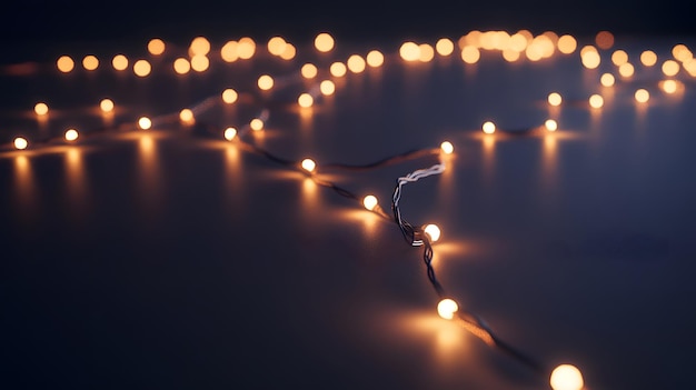 A String of Warm White Fairy Lights on a Dark Surface