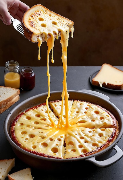 Photo stringy cheese pulls from grilled cheese sandwich