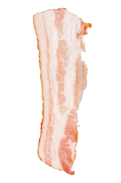 Strip of raw smoked bacon isolated on white