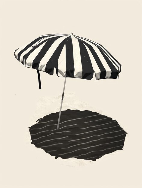 Photo striped beach umbrella clipart casting shadows on sandy shore