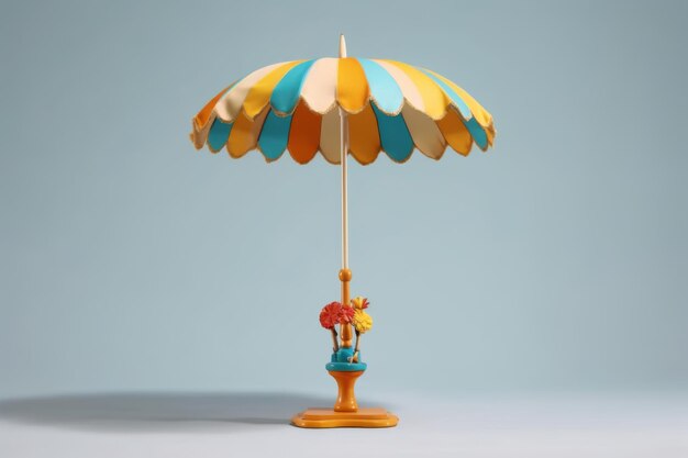 Photo striped beach umbrella with floral stand