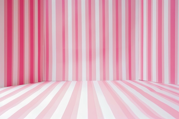 Photo striped candy pink studio backdrop with empty space for content