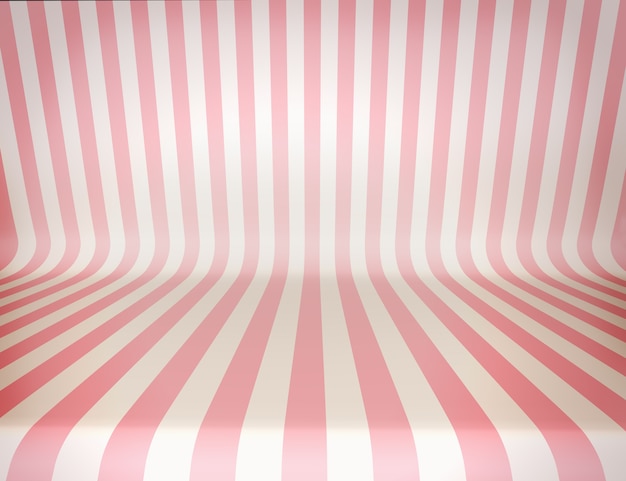 Striped, glamorous, studio background . Pink and white  stripes. Template for design. 3d illustration. Render.