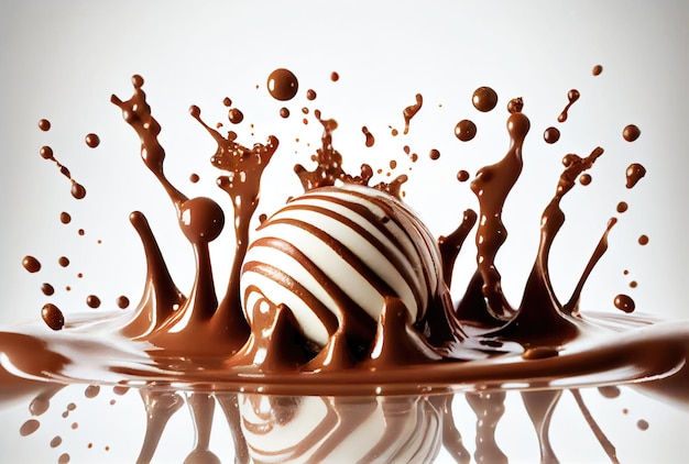 Striped milk white chocolate and dark chocolate falls on the chocolate dipped Sweet and dessert concept Generative AI