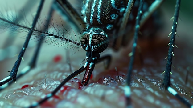 Photo striped mosquitoes are eating blood on human skin mosquitoes