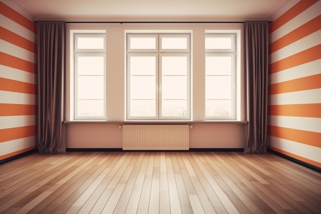 Striped wallpaper and window in empty room arts architecture indoor