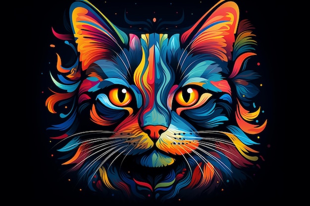 Striped Wonders Psychedelic Cat Art Generative By Ai