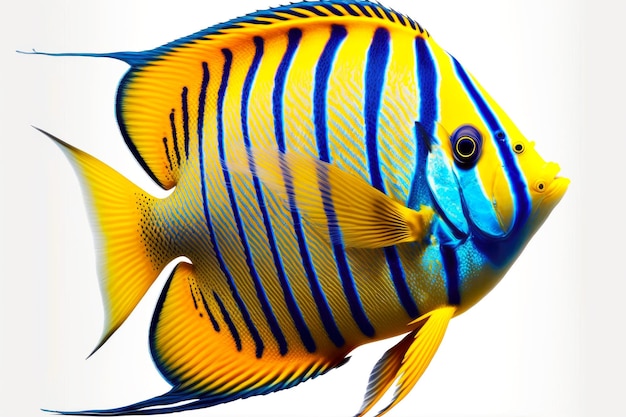 Striped yellowblue fish with whiskers tropical fish isolated on white background