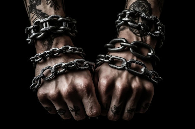 Strong Bonds Male Hands Wrapped in a Symbolic Chain AI