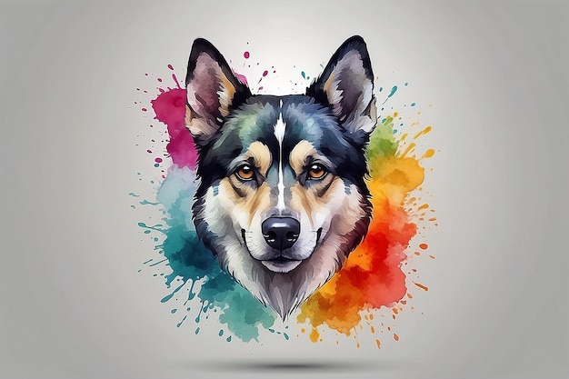 Strong colorful watercolor dog logo style