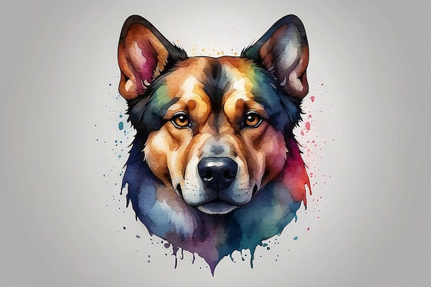 Strong colorful watercolor dog logo style