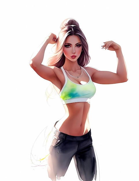 Strong confidence fitness woman watercolor