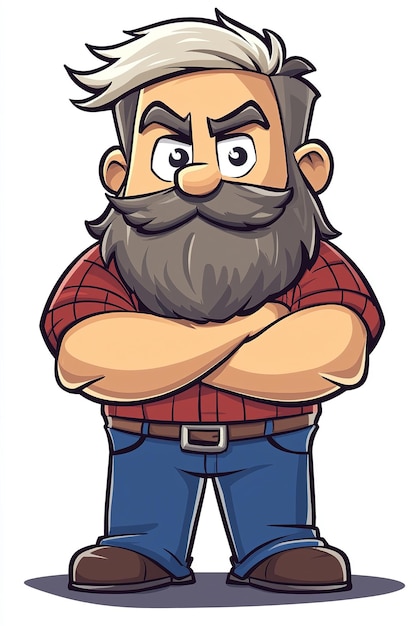 Photo strong lumberjack cartoon character crossing his arms