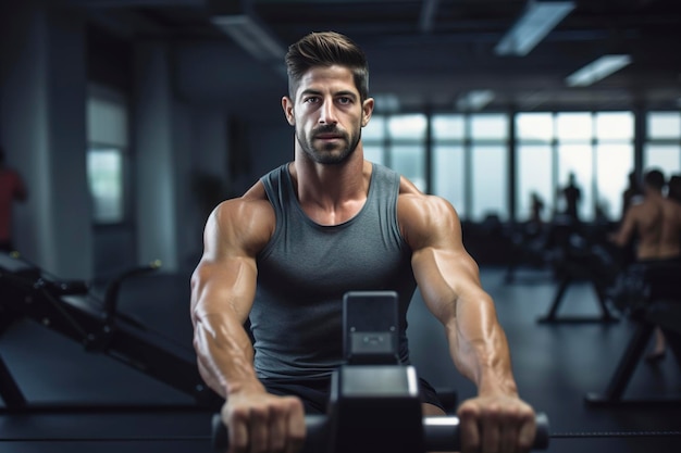 Strong man exercising in the gym