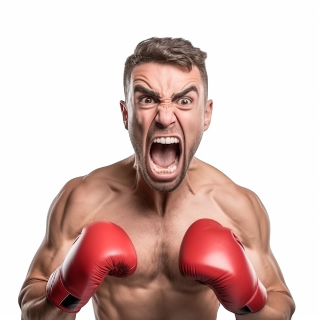 a strong man shouting with plain background