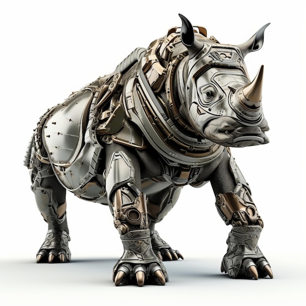 Strong rhinoceros robot robotic animal isolated over white background