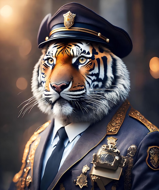 Strong tiger dress as a police outfit generative art by AI