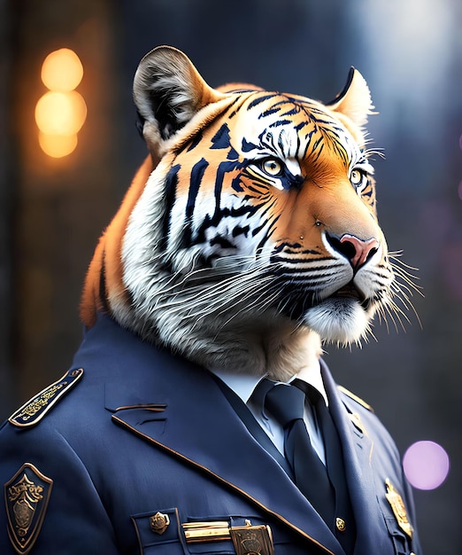 Strong tiger dress as a police outfit generative art by AI