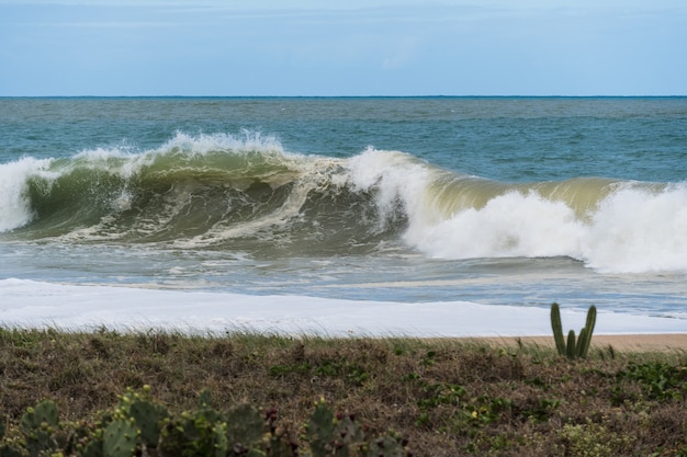 Strong waves in the sea at Rio das Ostras beach, in Rio de Janeiro.