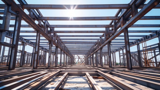 Structure of steel for building under construction