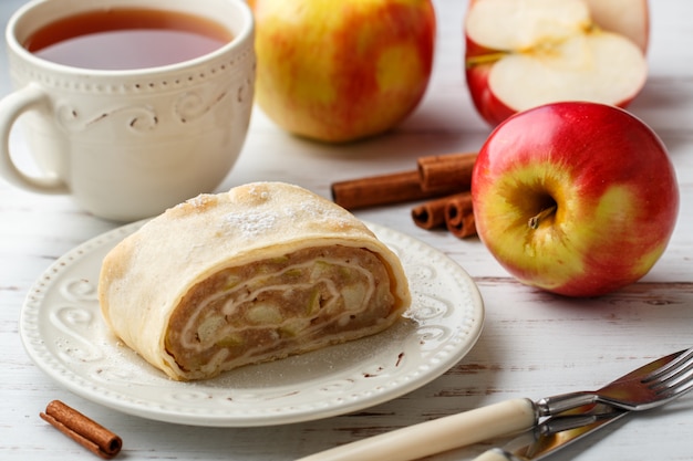 Photo strudel with apple and cinnamon