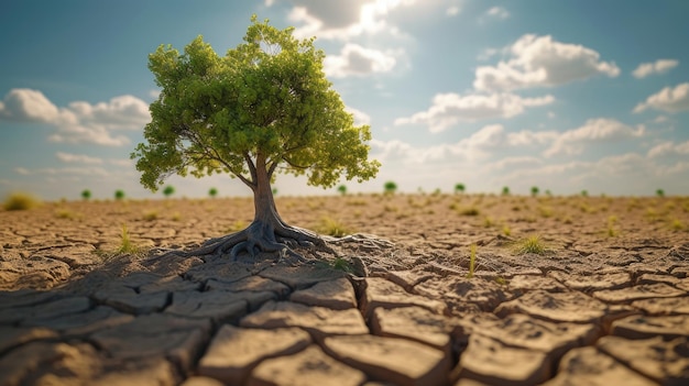 A struggling tree on dry soil underscores the toll of climate change water scarcity and drought