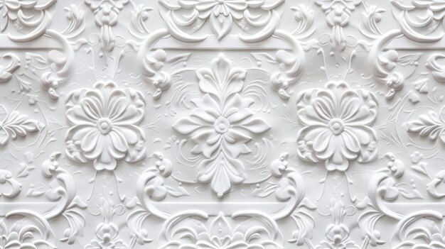 Photo a stucco floral pattern on a wall within an elegantly decorated room the image highlights the patterns role in enhancing interior aesthetics seamless pattern