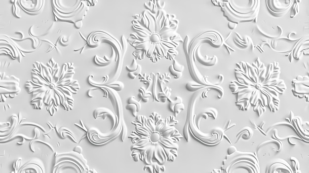 Photo a stucco floral pattern on a wall within an elegantly decorated room the image highlights the patterns role in enhancing interior aesthetics seamless pattern