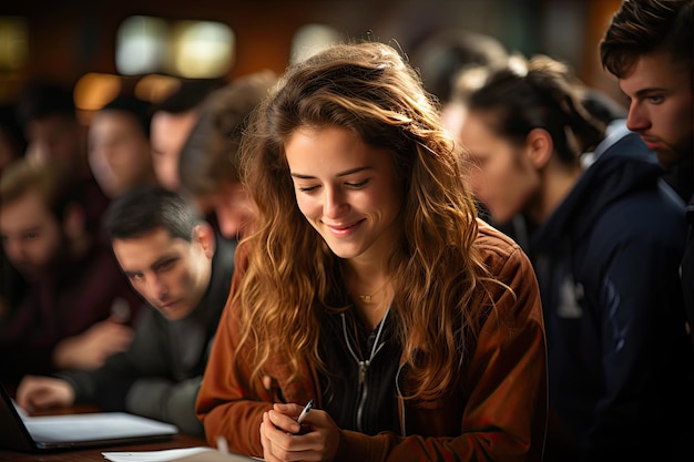 Student blushed caught by copying in test embarrassed look Concentrated generative IA