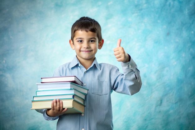 Student Boy with books showing ok sign