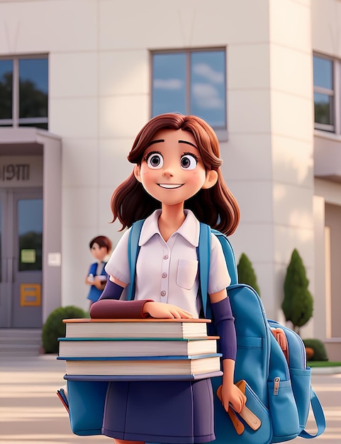 A student in a crisp new uniform standing in front of a chalkboard with a smile of anticipation