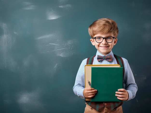 A student in an elementary school classroom holds up a sign