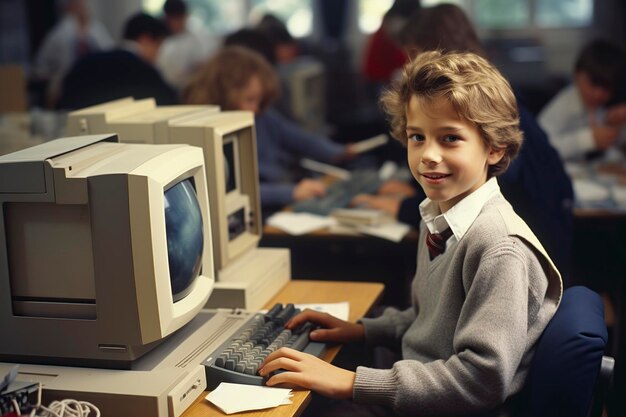 student in elementary school computer class