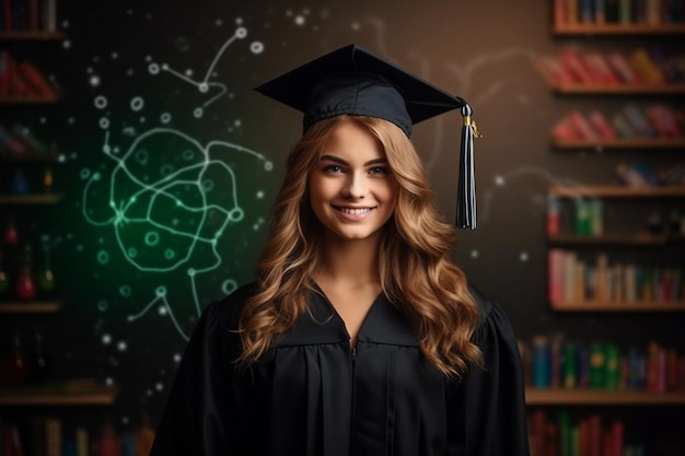 Student in front of a blackboard