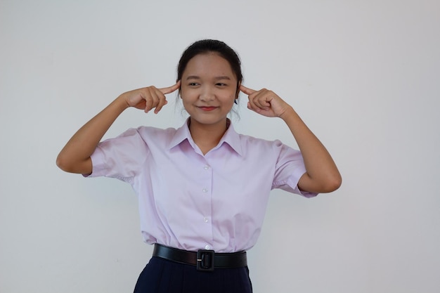 Student girl in uniform on white background