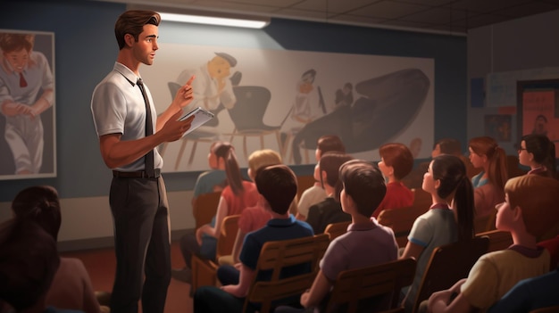 A student giving a presentation to the class, education stock images