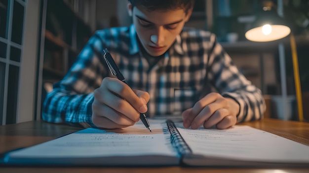 Photo student hand preparing for college test exam